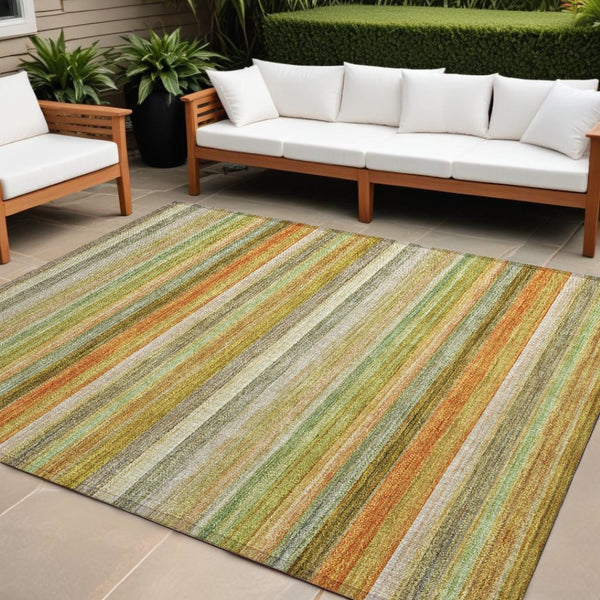 HomeRoots 5' X 8' Artichoke Green Striped Area Rug - Stylish, Washable, Non-Skid, Perfect for Indoor & Outdoor Use Aloe 561517