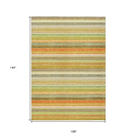 Homeroots 2' Artichoke Green Striped Washable Non-skid Runner Rug For Indoor And Outdoor Spaces, 90" Long Aloe Polyester 561518