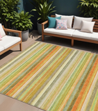 Homeroots 10' X 14' Artichoke Green Striped Washable Non Skid Indoor Outdoor Area Rug Aloe Polyester 561519