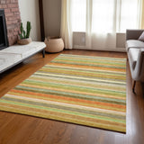 Homeroots 10' X 14' Artichoke Green Striped Washable Non Skid Indoor Outdoor Area Rug Aloe Polyester 561519