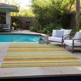 Homeroots 10' X 14' Artichoke Green Striped Washable Non Skid Indoor Outdoor Area Rug Aloe Polyester 561519