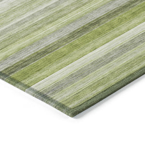 Homeroots 2' Artichoke Green Striped Washable Non-skid Runner Rug For Indoor And Outdoor Spaces, 90" Long Fern Polyester 561521