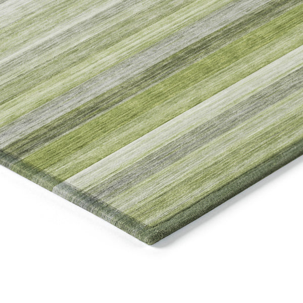 Homeroots 2' Artichoke Green Striped Washable Non-skid Runner Rug For Indoor And Outdoor Spaces, 90" Long Fern Polyester 561521