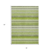 Homeroots 3' X 5' Fern Green Striped Washable Non Skid Indoor Outdoor Area Rug Fern Polyester 561523