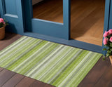 Homeroots 3' X 5' Fern Green Striped Washable Non Skid Indoor Outdoor Area Rug Fern Polyester 561523