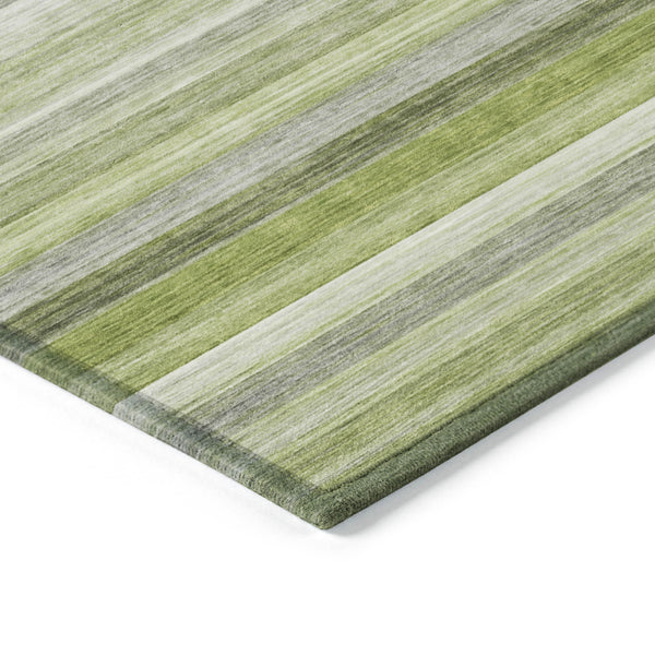 Homeroots 3' X 5' Fern Green Striped Washable Non Skid Indoor Outdoor Area Rug Fern Polyester 561523