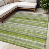 Homeroots 5' X 8' Fern Green Striped Washable Non Skid Indoor Outdoor Area Rug Fern Polyester 561524