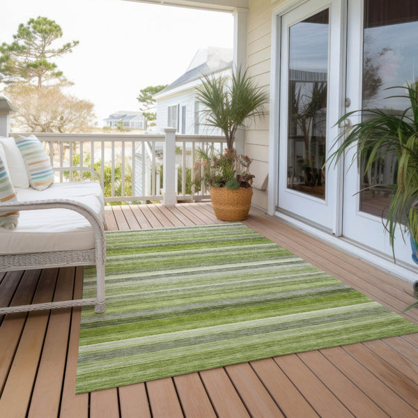 HomeRoots 5' X 8' Artichoke Green Striped Area Rug - Stylish, Washable, Non-Skid, Perfect for Indoor & Outdoor Use Fern 561524