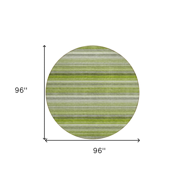Homeroots 8' Round Fern Green Round Striped Washable Non Skid Indoor Outdoor Area Rug Fern Polyester 561525