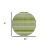 Homeroots 8' Round Fern Green Round Striped Washable Non Skid Indoor Outdoor Area Rug Fern Polyester 561525