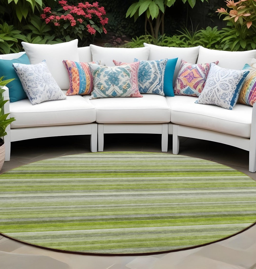 HomeRoots 5' X 8' Artichoke Green Striped Area Rug - Stylish, Washable, Non-Skid, Perfect for Indoor & Outdoor Use Fern 561525
