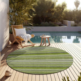 Homeroots 8' Round Fern Green Round Striped Washable Non Skid Indoor Outdoor Area Rug Fern Polyester 561525