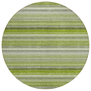 Homeroots 8' Round Fern Green Round Striped Washable Non Skid Indoor Outdoor Area Rug Fern Polyester 561525