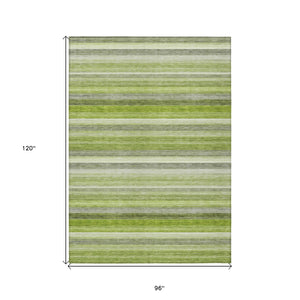 Homeroots 8' X 10' Fern Green Striped Washable Non Skid Indoor Outdoor Area Rug Fern Polyester 561526