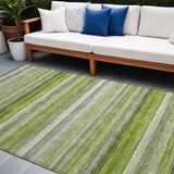 Homeroots 8' X 10' Fern Green Striped Washable Non Skid Indoor Outdoor Area Rug Fern Polyester 561526