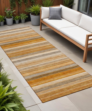 Homeroots 2' X 8' Brown And Orange Striped Washable Non Skid Indoor Outdoor Runner Rug Paprika Polyester 561530