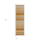 Homeroots 2' X 8' Brown And Orange Striped Washable Non Skid Indoor Outdoor Runner Rug Paprika Polyester 561530