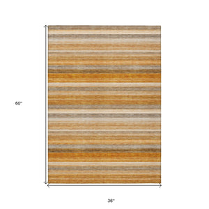 Homeroots 3' X 5' Brown And Orange Striped Washable Non Skid Indoor Outdoor Area Rug Paprika Polyester 561532