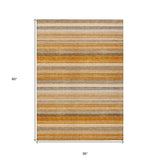 Homeroots 3' X 5' Brown And Orange Striped Washable Non Skid Indoor Outdoor Area Rug Paprika Polyester 561532