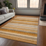 Homeroots 3' X 5' Brown And Orange Striped Washable Non Skid Indoor Outdoor Area Rug Paprika Polyester 561532