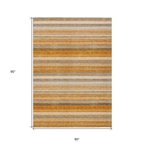 Homeroots 2' Artichoke Green Striped Washable Non-skid Runner Rug For Indoor And Outdoor Spaces, 90" Long Paprika Polyester 561533