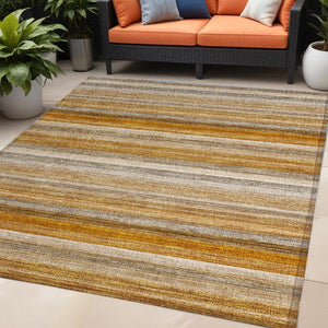 Homeroots 2' Artichoke Green Striped Washable Non-skid Runner Rug For Indoor And Outdoor Spaces, 90" Long Paprika Polyester 561533