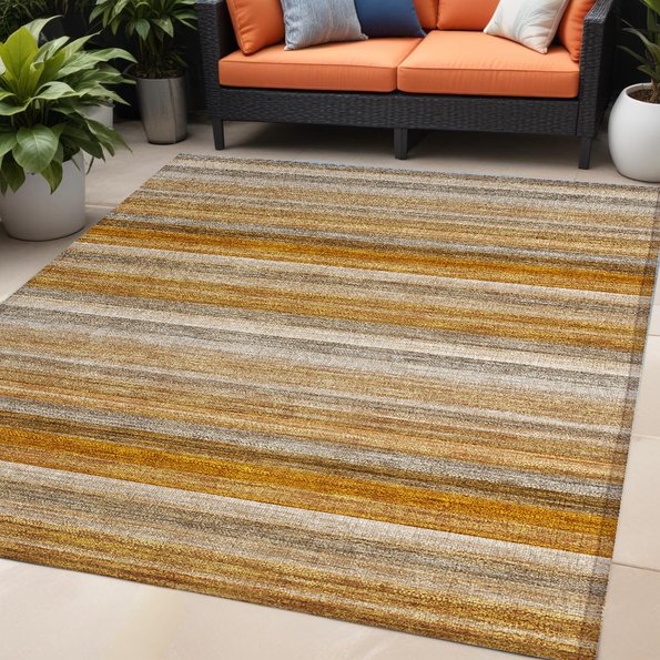 Homeroots 2' Artichoke Green Striped Washable Non-skid Runner Rug For Indoor And Outdoor Spaces, 90" Long Paprika Polyester 561533