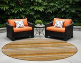 Homeroots 8' Round Brown And Orange Round Striped Washable Non Skid Indoor Outdoor Area Rug Paprika Polyester 561534