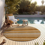 Homeroots 8' Round Brown And Orange Round Striped Washable Non Skid Indoor Outdoor Area Rug Paprika Polyester 561534