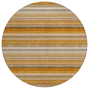 Homeroots 8' Round Brown And Orange Round Striped Washable Non Skid Indoor Outdoor Area Rug Paprika Polyester 561534