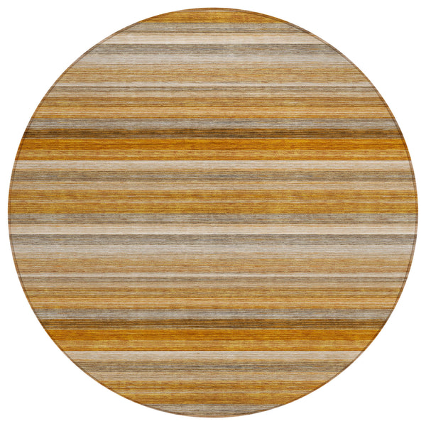 Homeroots 8' Round Brown And Orange Round Striped Washable Non Skid Indoor Outdoor Area Rug Paprika Polyester 561534