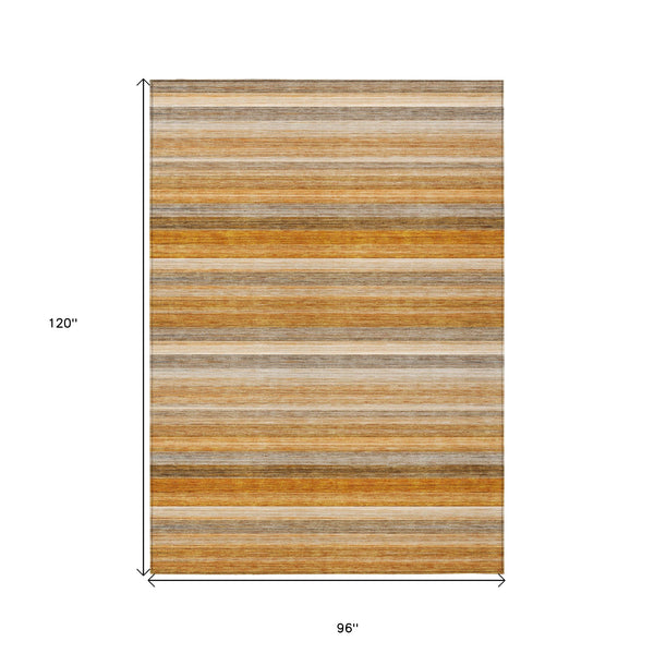 Homeroots 8' X 10' Brown And Orange Striped Washable Non Skid Indoor Outdoor Area Rug Paprika Polyester 561535