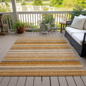 HomeRoots 5' X 8' Artichoke Green Striped Area Rug - Stylish, Washable, Non-Skid, Perfect for Indoor & Outdoor Use Paprika 561535