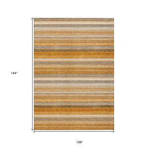Homeroots 9' X 12' Brown And Orange Striped Washable Non Skid Indoor Outdoor Area Rug Paprika Polyester 561536