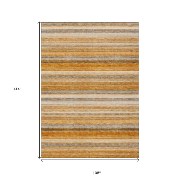 Homeroots 9' X 12' Brown And Orange Striped Washable Non Skid Indoor Outdoor Area Rug Paprika Polyester 561536