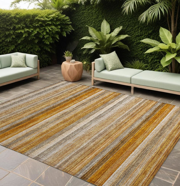 HomeRoots 5' X 8' Artichoke Green Striped Area Rug - Stylish, Washable, Non-Skid, Perfect for Indoor & Outdoor Use Paprika 561536