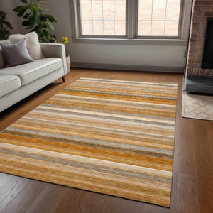 Homeroots 10' X 14' Brown And Orange Striped Washable Non Skid Indoor Outdoor Area Rug Paprika Polyester 561537