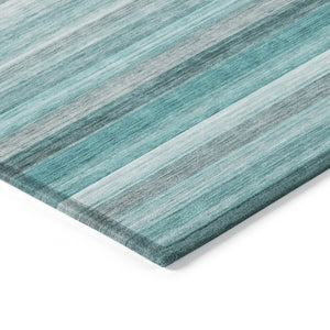 Homeroots 2' Artichoke Green Striped Washable Non-skid Runner Rug For Indoor And Outdoor Spaces, 90" Long Teal Polyester 561539