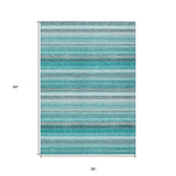 Homeroots 3' X 5' Teal Striped Washable Non Skid Indoor Outdoor Area Rug Teal Polyester 561541