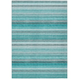 Homeroots 3' X 5' Teal Striped Washable Non Skid Indoor Outdoor Area Rug Teal Polyester 561541