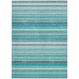 Homeroots 3' X 5' Teal Striped Washable Non Skid Indoor Outdoor Area Rug Teal Polyester 561541