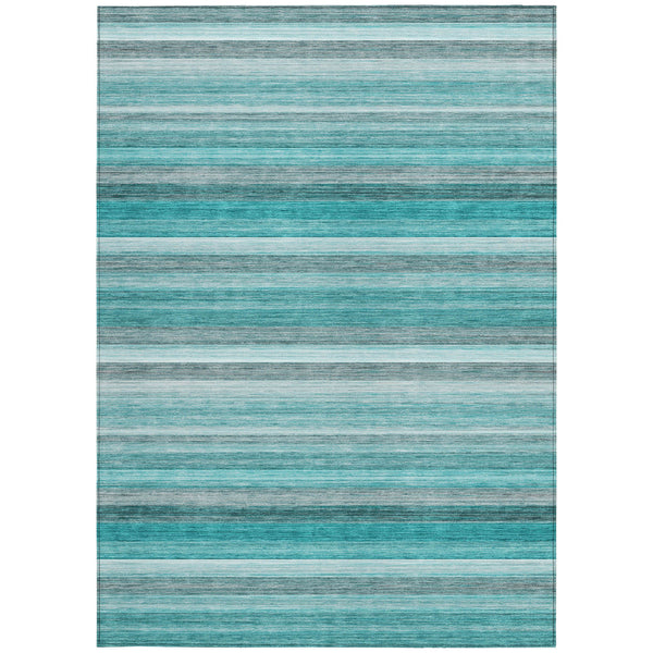Homeroots 5' X 8' Teal Striped Washable Non Skid Indoor Outdoor Area Rug Teal Polyester 561542