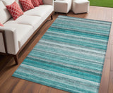 Homeroots 5' X 8' Teal Striped Washable Non Skid Indoor Outdoor Area Rug Teal Polyester 561542