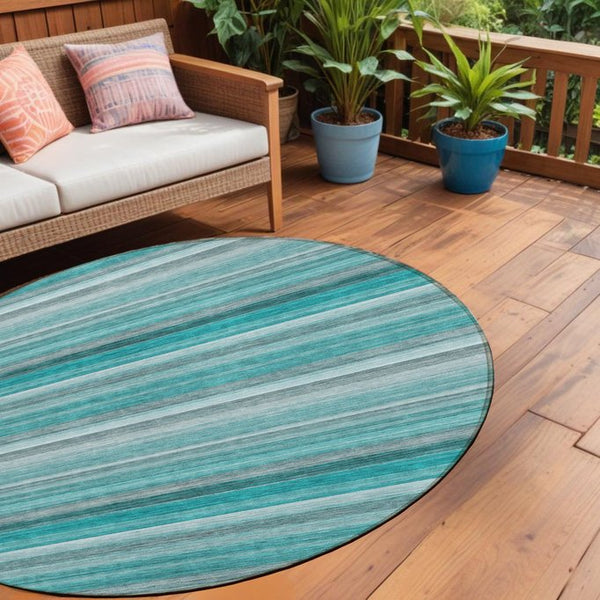 Homeroots 2' Artichoke Green Striped Washable Non-skid Runner Rug For Indoor And Outdoor Spaces, 90" Long Teal Polyester 561543