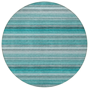 Homeroots 2' Artichoke Green Striped Washable Non-skid Runner Rug For Indoor And Outdoor Spaces, 90" Long Teal Polyester 561543