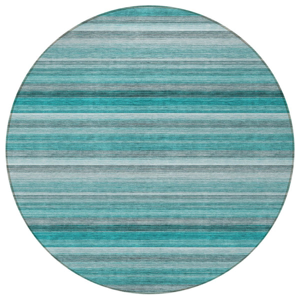 Homeroots 2' Artichoke Green Striped Washable Non-skid Runner Rug For Indoor And Outdoor Spaces, 90" Long Teal Polyester 561543