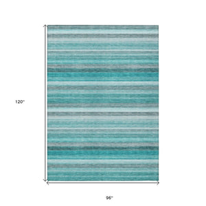 HomeRoots 5' X 8' Artichoke Green Striped Area Rug - Stylish, Washable, Non-Skid, Perfect for Indoor & Outdoor Use Teal 561544