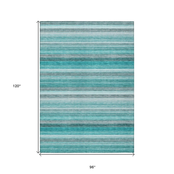 HomeRoots 5' X 8' Artichoke Green Striped Area Rug - Stylish, Washable, Non-Skid, Perfect for Indoor & Outdoor Use Teal 561544