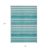 Homeroots 8' X 10' Teal Striped Washable Non Skid Indoor Outdoor Area Rug Teal Polyester 561544