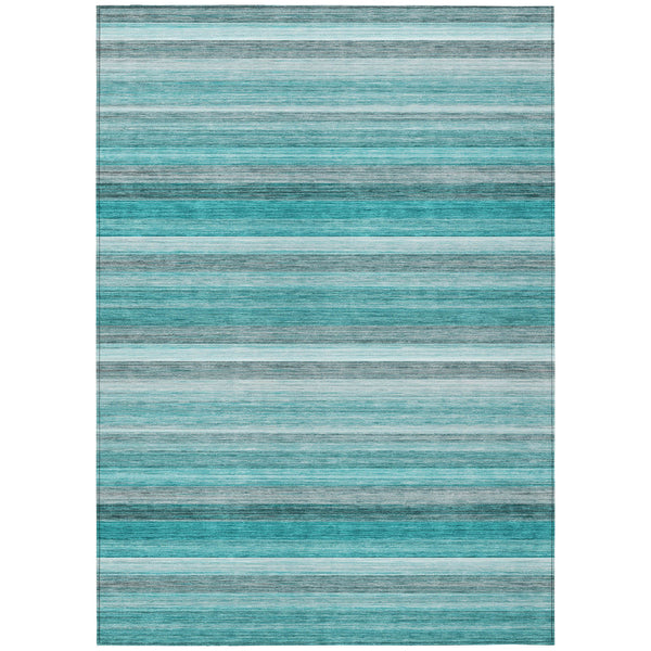 Homeroots 8' X 10' Teal Striped Washable Non Skid Indoor Outdoor Area Rug Teal Polyester 561544